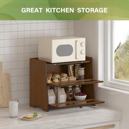 Double Layer Bread Box Container for Kitchen Countertop Homemade Bread (Brown / 2 Tier-Medim)