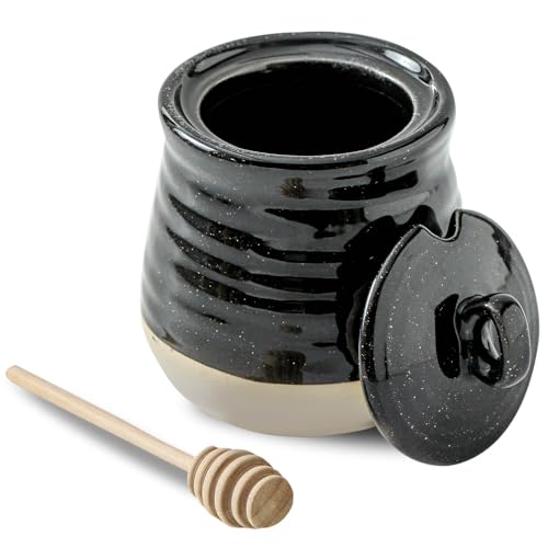 Ceramic 12 Ounce Honey Jar and Dipper Set (Black)