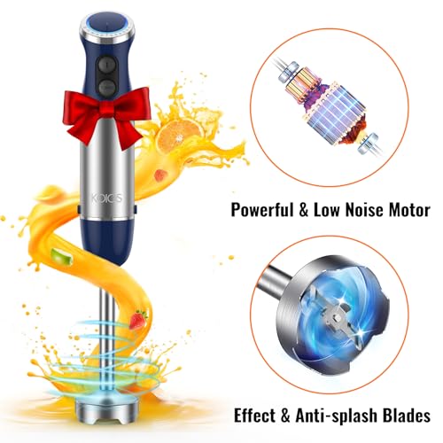 5-in-1 Hand Immersion Blender, 12 Speed Adjustable Emulsifier Handheld Blender, 1000W Copper Motor Stainless Steel Blade Hand Mixer with attachments, Blue (Blue)