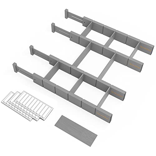 Bamboo Drawer Dividers with Inserts and Labels (2.35''H, 17''-22''L, 4 Dividers / GRAY)