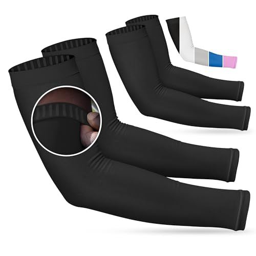 Non Slip Cooling Arm Sleeves for Men & Women (2 Pairs: Black / One Size)