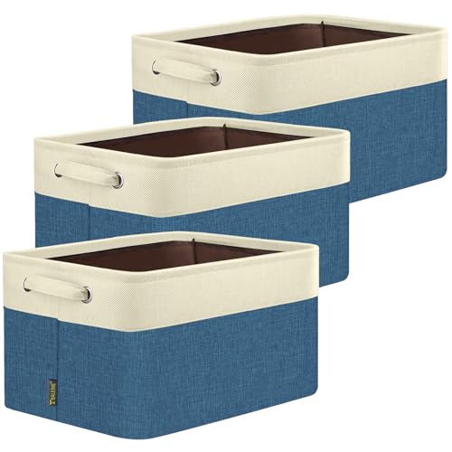 3 Pack Fabric Closet Storage Bins for Shelves (Navy Blue / 3PCS/Large-15x11x9.5)