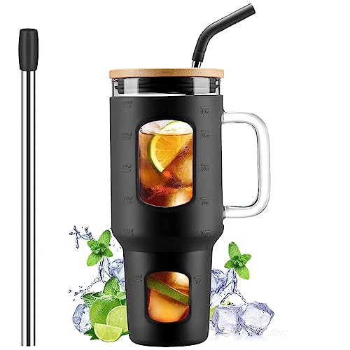 Glass Tumbler with Straw and Lid (Black / 40 Ounces)