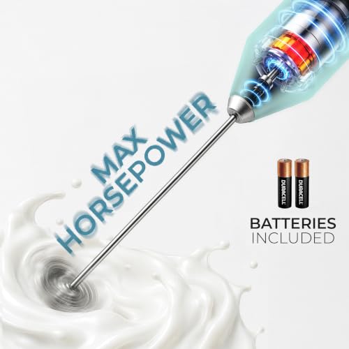 Powerful Milk Frother AA Batteries Included (Radiant Aqua / Compact Frother + Batteries)