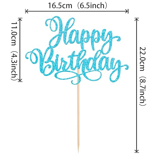 1 PCS Happy Birthday Cake Topper Glitter Cake Pick for Celebrating Anniversary Party Cake Decorations Supplies Lake Blue