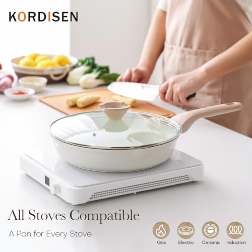 Ceramic Nonstick Frying Pan Skillet Set with Lid (White Ceramic / 8+9.5+11 Inch w/ Lid)
