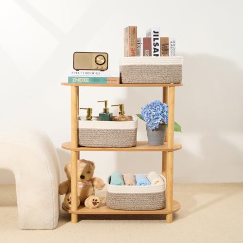 Small Storage Baskets for Organizing (4pcs-L13xW8.5xH5.1" / Off White/Brown)