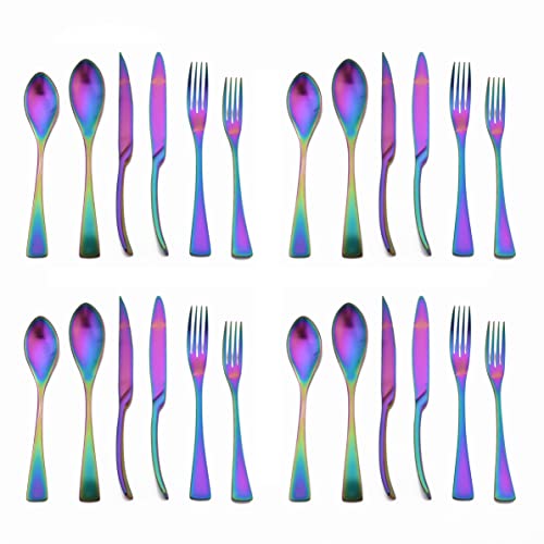 Luxury 18 10 Stainless Steel Matte Rainbow Colorful Cutlery Flatware Set (4 / Rainbow)