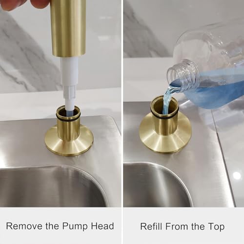 Brushed Gold Built in Dish Soap Dispenser for Kitchen Sink with 17 OZ PET Soap Bottle Refill from The Top