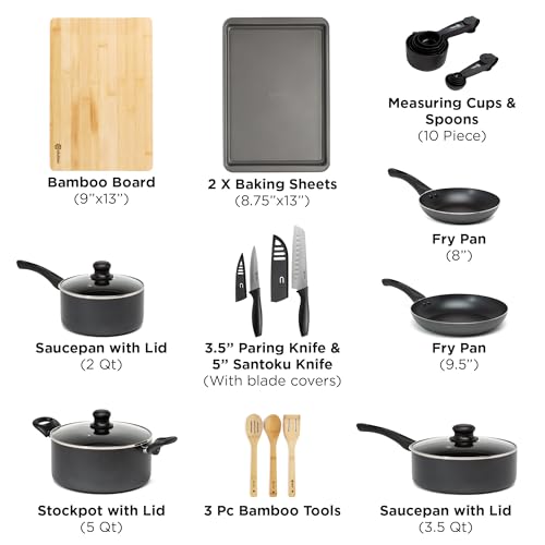 Easy Clean Ceramic Nonstick Cookware Set (26-Piece / Black)