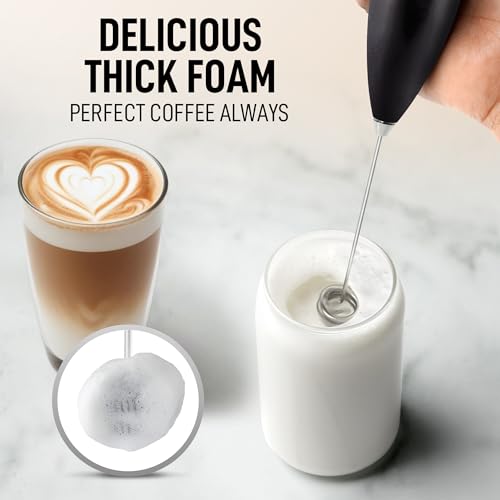 Powerful Milk Frother Wand With Duracell Batteries (Vortex Black / Double Whisk + Batteries)