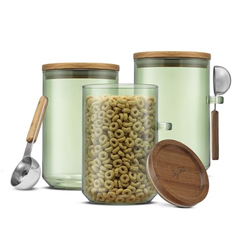 Holden 32oz Stackable Glass Storage Containers with Lids and Scoops (32 Ounce)