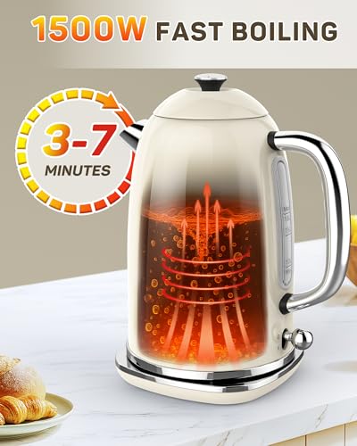 61oz Electric Kettle with Thermometer (Beige White)