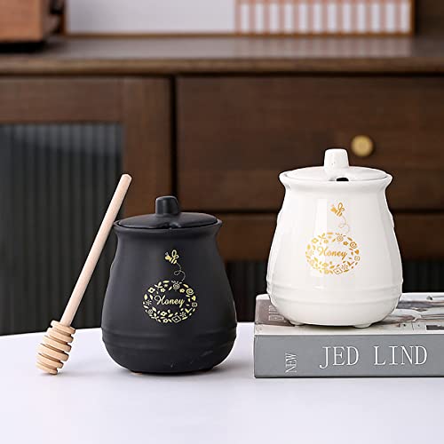 Ceramic Honey Jar With Wooden Honey Dipper (Honey Jar-Black)