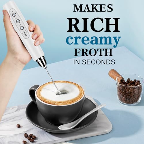 Milk Frother Wand Rechargeable Handheld Whisk Coffee 3 Speed Adjustable (Basic Frother / White)