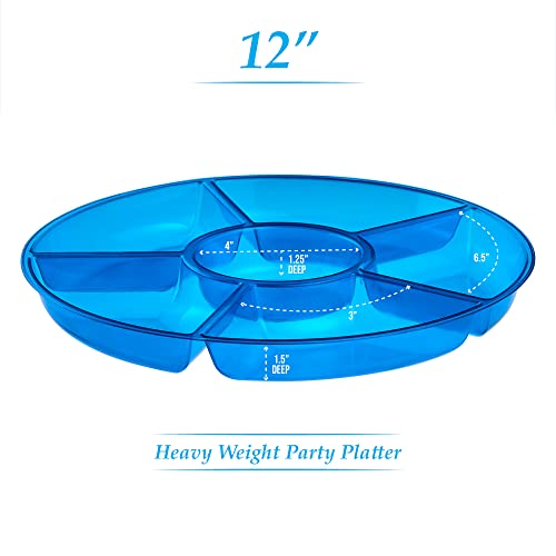 6 Sectional Round Plastic Serving Tray (Blue)