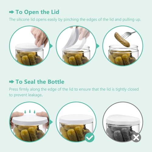 Glass Pickle Container with Strainer (White)