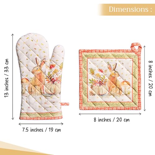 100% Cotton Oven Mitt & Pot Holder Set (066 - Pumpkin Passion / 7.5" x 13" & 8" x 8" (Oven Mitt & Pot Holder))