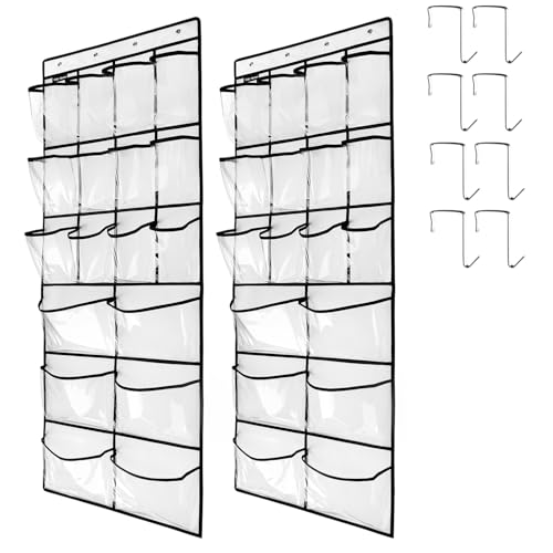 2 Pack Extra Large Hanging Crystal Clear Over Door Shoe Organizers (WH&TR)