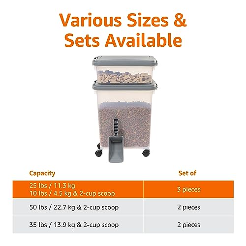 3 Piece Airtight Pet Food Storage Container Combo with Scoop (45 QT (33 QT + 12 QT))