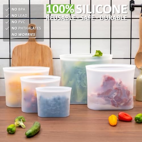 100% Silicone Reusable Storage Bag (Translucent|XL+L+M+S+XS|9 Pack)