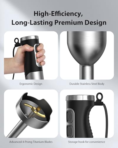 1000W Powerful Immersion Blender Handheld (Silver)