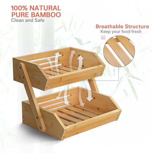 2 Tier Bamboo Fruit Basket for Kitchen Counter (Bamboo / 2-Tier)