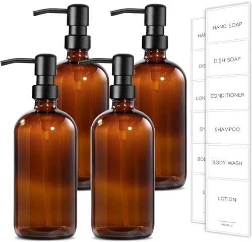 Amber Glass Soap Dispenser (Amber Bottle + Black Pump / 4 Pack)