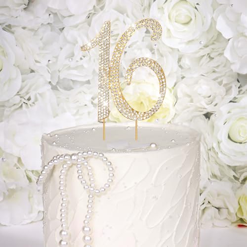 Gold Sweet 16 Cake Topper Rhinestones Cake Decorations (16th- Gold)