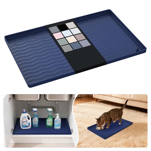 Waterproof Silicone Under Sink Mat 19'' x 12'' Shelf Liner for Kitchen and Bathroom (Navy / 12"W x 19"L)