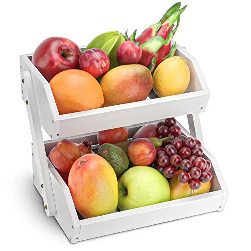 2 Tier Fruit Basket for Kitchen Counter (White / 2-Tier)