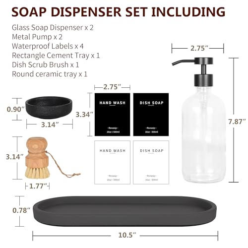 Set of 5 Kitchen Soap Dispenser Set 16 Oz Glass Hand Dish Soap Dispenser with Stainless Steel Pump (Transparency)