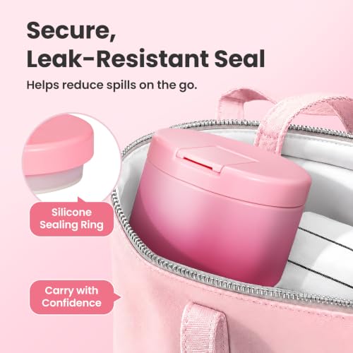 12oz Insulated Vacuum Food Jar with Buckle Lid Wide Mouth Soup Thermo for Hot Food Kids Leakproof Stainless Steel Lunch Container (Gradient Pink / 12OZ)