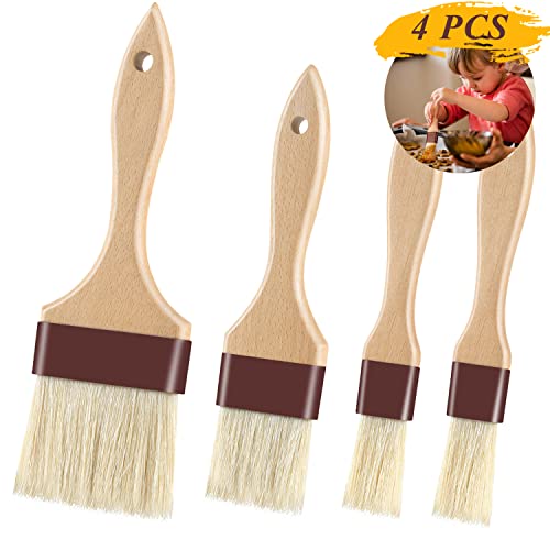 Pastry Brushes for Baking Basting Brush with Boar Bristles and Beech Hardwood Handles Culinary Oil Brush for Barbecue Butter Grill BBQ Sauce Baster Marinade Kitchen Food Cooking Brushes 4PCS (2*1 inch & 2 inch & 3 inch - 4PCS)