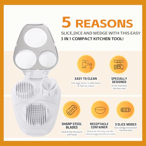 3‑in‑1 Hard Boiled Egg Slicer Cutter Dicer Chopper