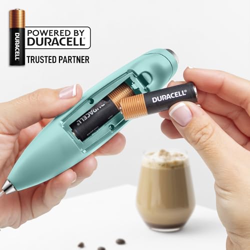 Powerful Milk Frother Wand With Duracell Batteries (Spearmint / Double Whisk + Batteries)