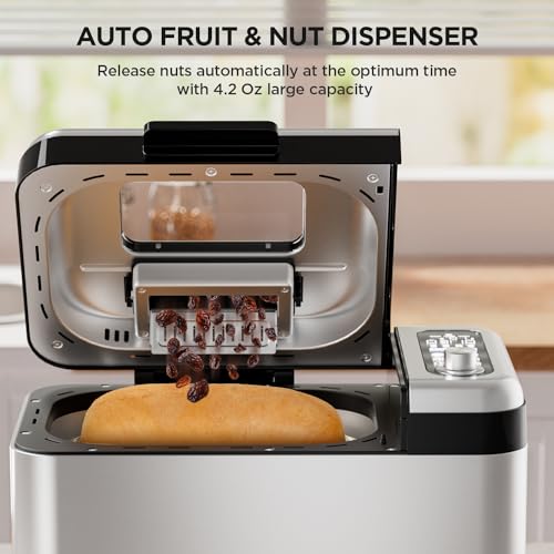 3.3LB &15-in-1 Bread Maker Dual Heaters with Auto Nut Dispenser (Silver)