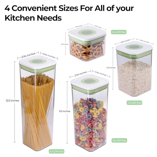 Set of 4 Pop Airtight Food Storage Containers with Date Recording Lids (Green-Set of 4 (Varied))