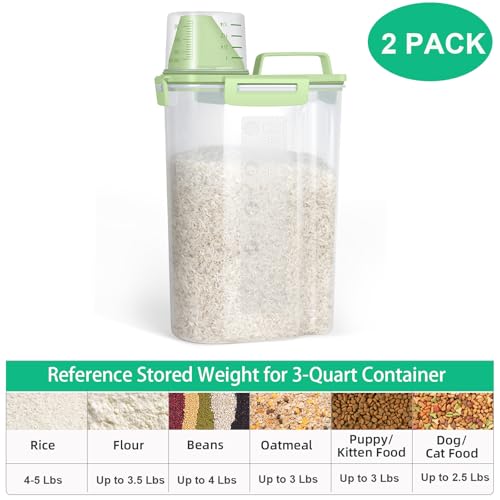 Rice Container Cereal Storage Container 2 Pack 5 Lbs (Green 3+3Qt)