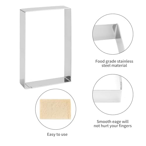 Rectangle cookie cutter ANCKNE Stainless Steel Rectangle Biscuit Molds Square Pastry Molds Fondant Cake Cookie Cutter Set 1 Inch Depth (Rectangle)