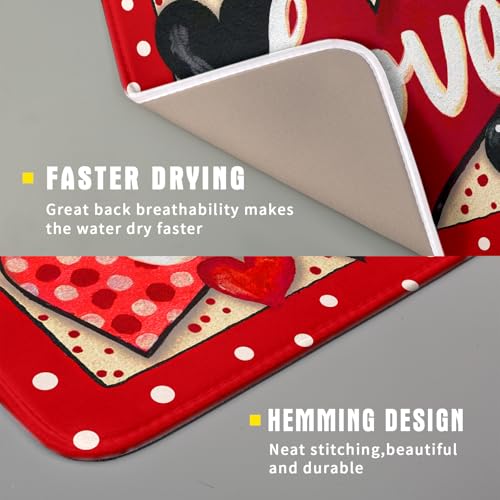 Love Heart Dish Drying Mat 16"x18" Red Dots Microfiber Dish Rack Mat Holiday Absorbent Fast Dry Draining Pad for Kitchen Counter Bar Sinks (Love Heart / 16" x 18")