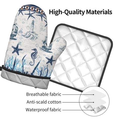 Nautical Sailboat Oven Mitts and Pot Holder Set of 2 Ocean Starfish Heat Resistant Oven Glove Washable Potholder for Kitchen Cooking Baking (Nautical Sailboat)