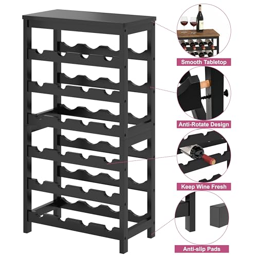 6 Tier Bamboo Wine Rack Freestanding Floor (24 Bottles / Black)