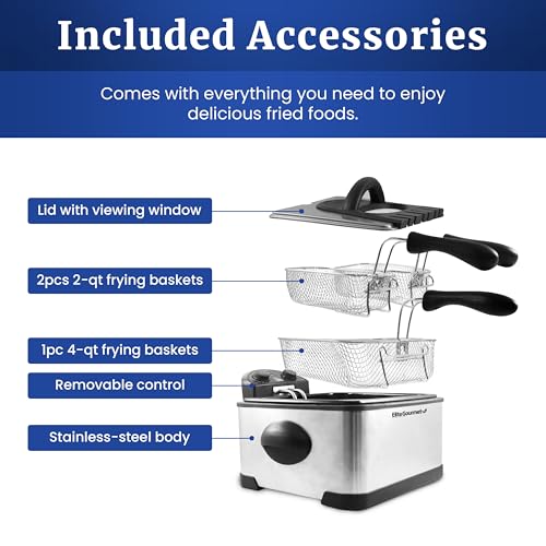 4.5Qt Immersion Deep Fryer (3 Baskets / Stainless Steel and Black)
