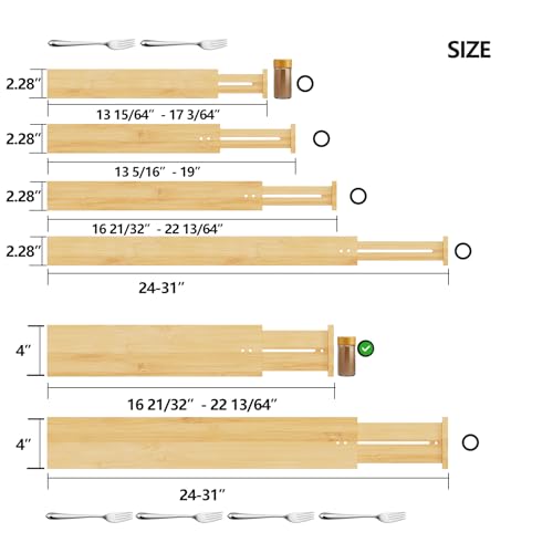 Bamboo Expandable Drawer Dividers (Natural / 4''H, 16.65''-22''L)
