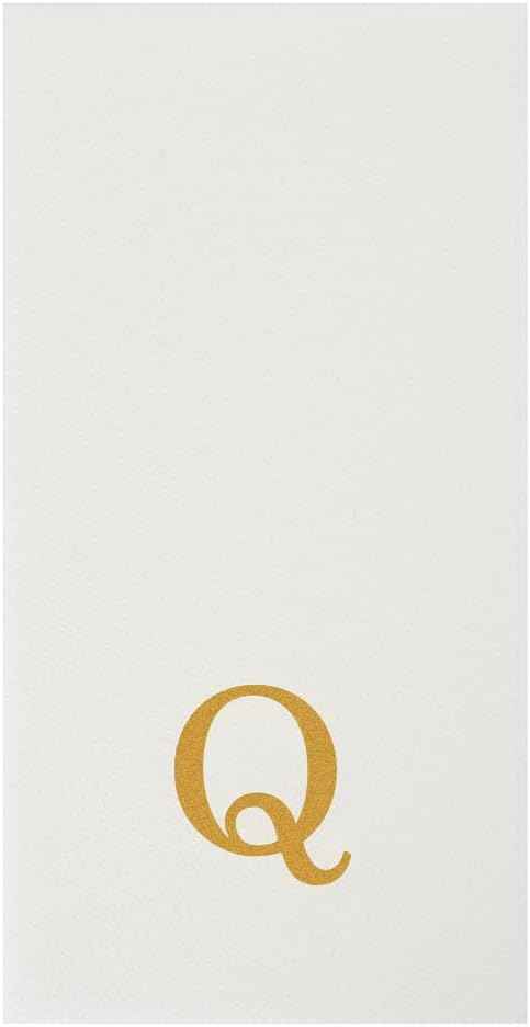 Luxenap 15.8 X 7.9 Inch Linen-Feel Guest Towels, 2000 Lettered Hand Towels - Gold Letter 'Q', Sans Serif Font, White Paper Dinner Napkins, airlaid, For Restrooms And Tables
