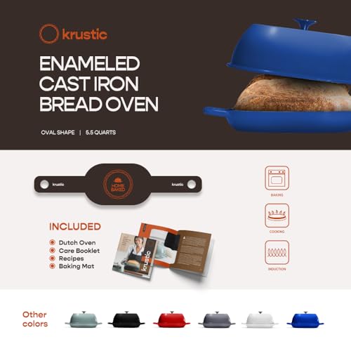 Enameled Cast Iron Dutch Oven for Professional Sourdough Bread Baking (Blue)