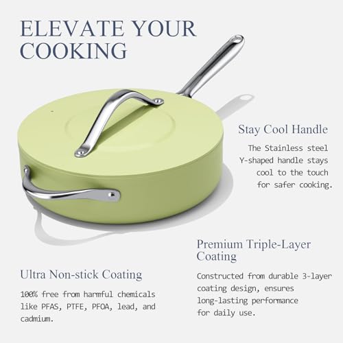Premium Ceramic Sauté Pan with Lid (Olive Green)