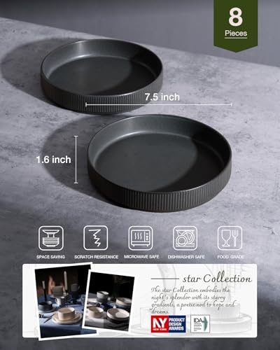 Star 7.5" Pasta Bowls Set of 8 (Dark Charcoal - Full Glaze Matte / 8 pcs)