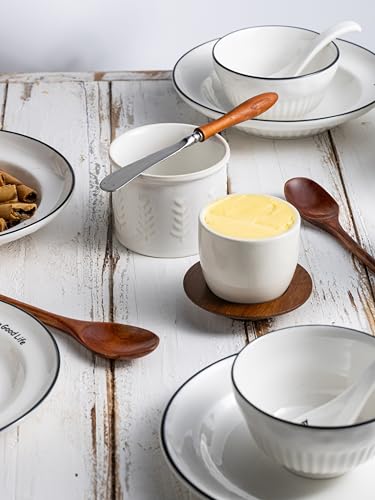 Ceramic Butter Dish With Lid (Cream White / Leaf-3.94"dia)